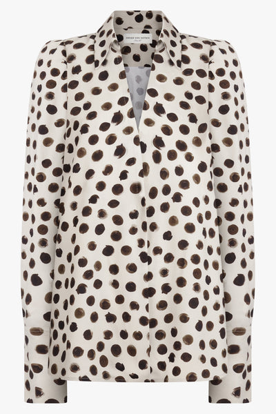 Celindra Polka Dot Print L/S Shirt | Ecru/Brown – Parlour X