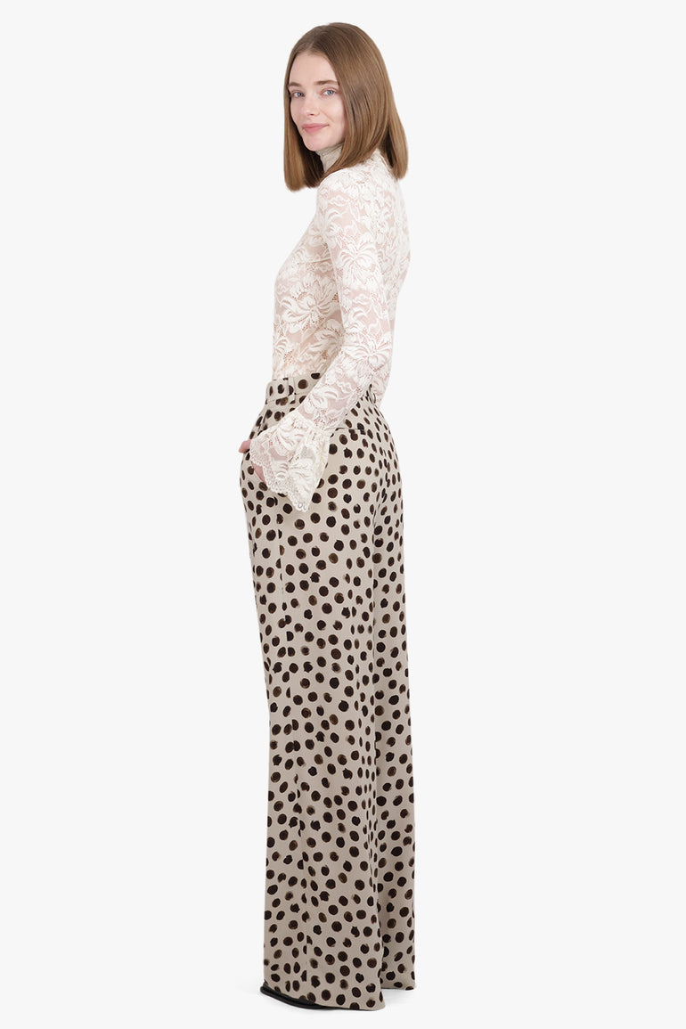 RABANNE RTW High Neck L/S Pleat Detail Lace Top | Ivory