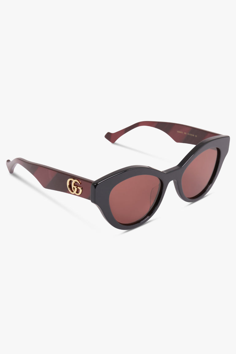 GUCCI ACCESSORIES RED / RED GG0957S 51 Round Cat Eye Sunglasses | Black/Red