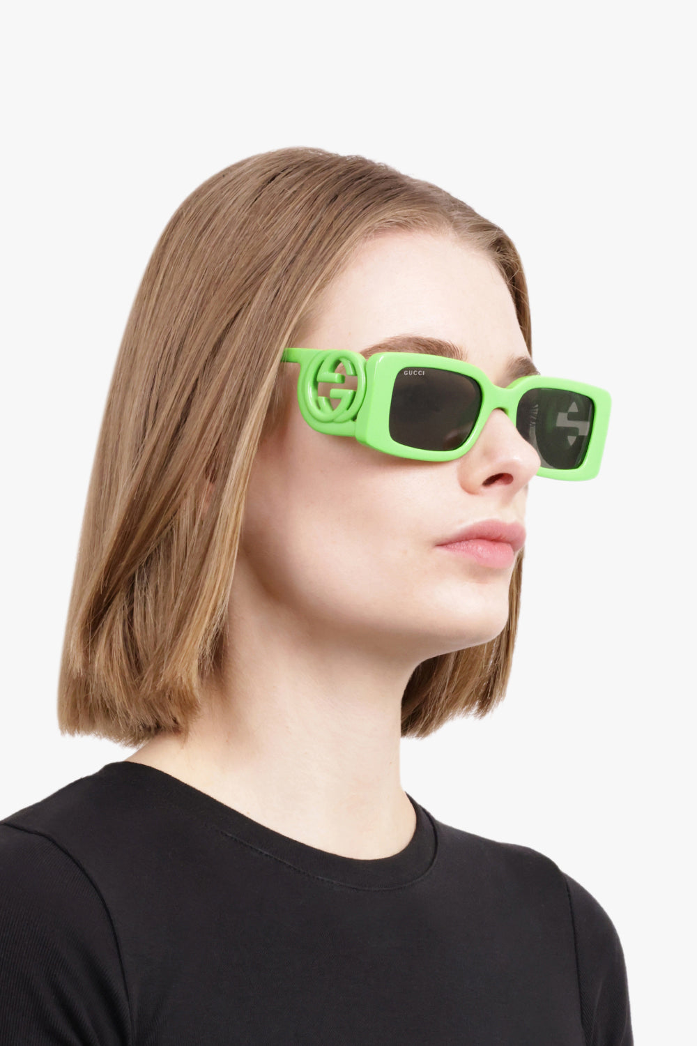 小物 GUCCI Sunglasses Green Frame l Logo GG1325S 54 Rectangle Frame Side Logo Sunglasses | Green – Parlour X