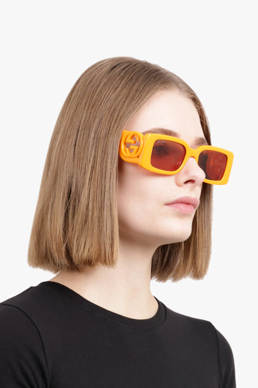 GG1325S 54 Rectangle Frame Side Logo Sunglasses | Orange