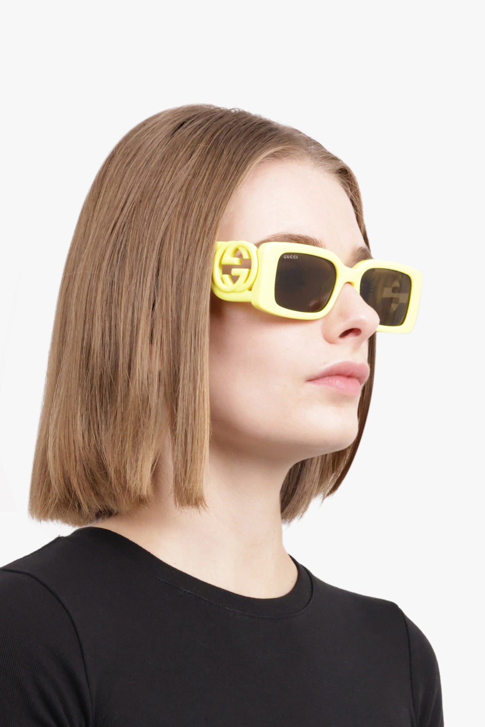 GG1325S 54 Rectangle Frame Side Logo Sunglasses | Yellow – Parlour X