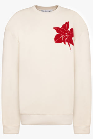 JW ANDERSON RTW Flocked Floral Motif L/S Sweathsirt | Cream/Red