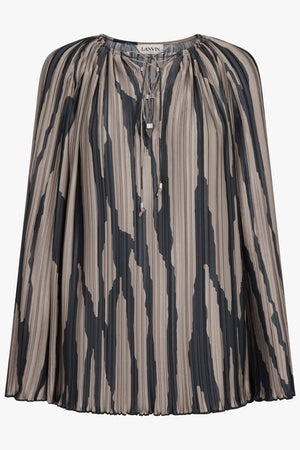 LANVIN RTW Abstract Stripe Tie Neck L/S Blouse | Grey/Black