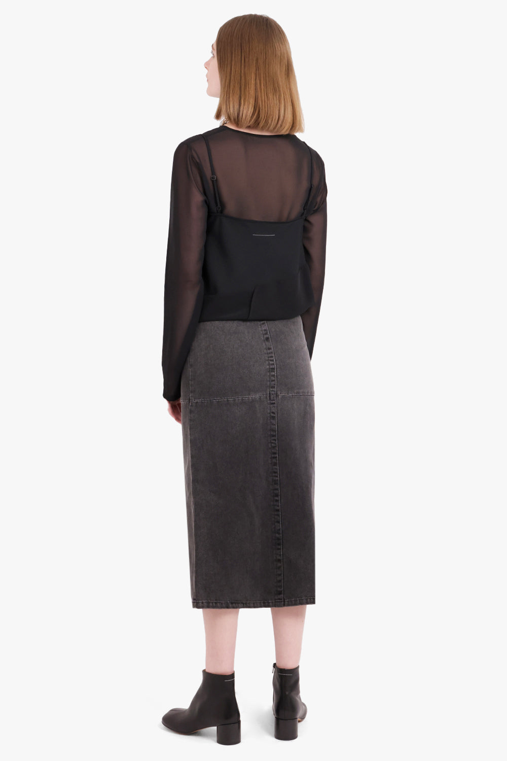 MM6 BY MAISON MARGIELA RTW WASHED DENIM FRONT SLIT MIDI SKIRT | WASHED GREY