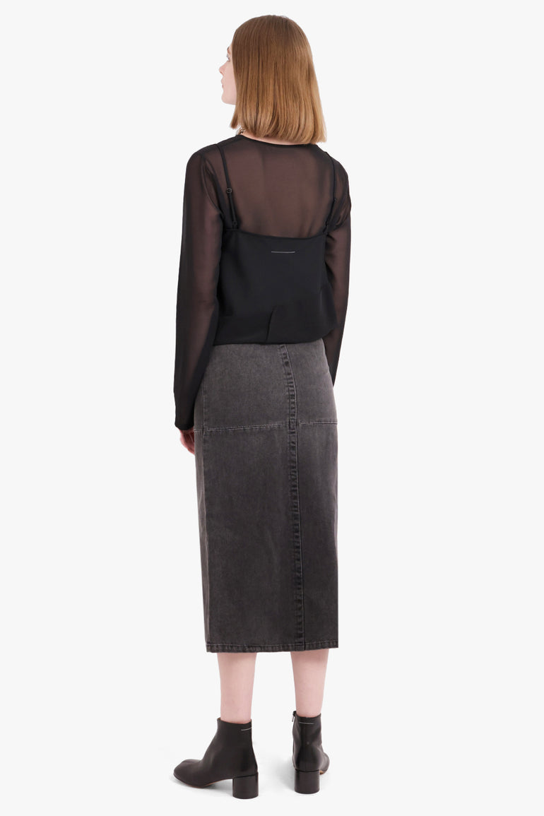 MM6 BY MAISON MARGIELA RTW WASHED DENIM FRONT SLIT MIDI SKIRT | WASHED GREY