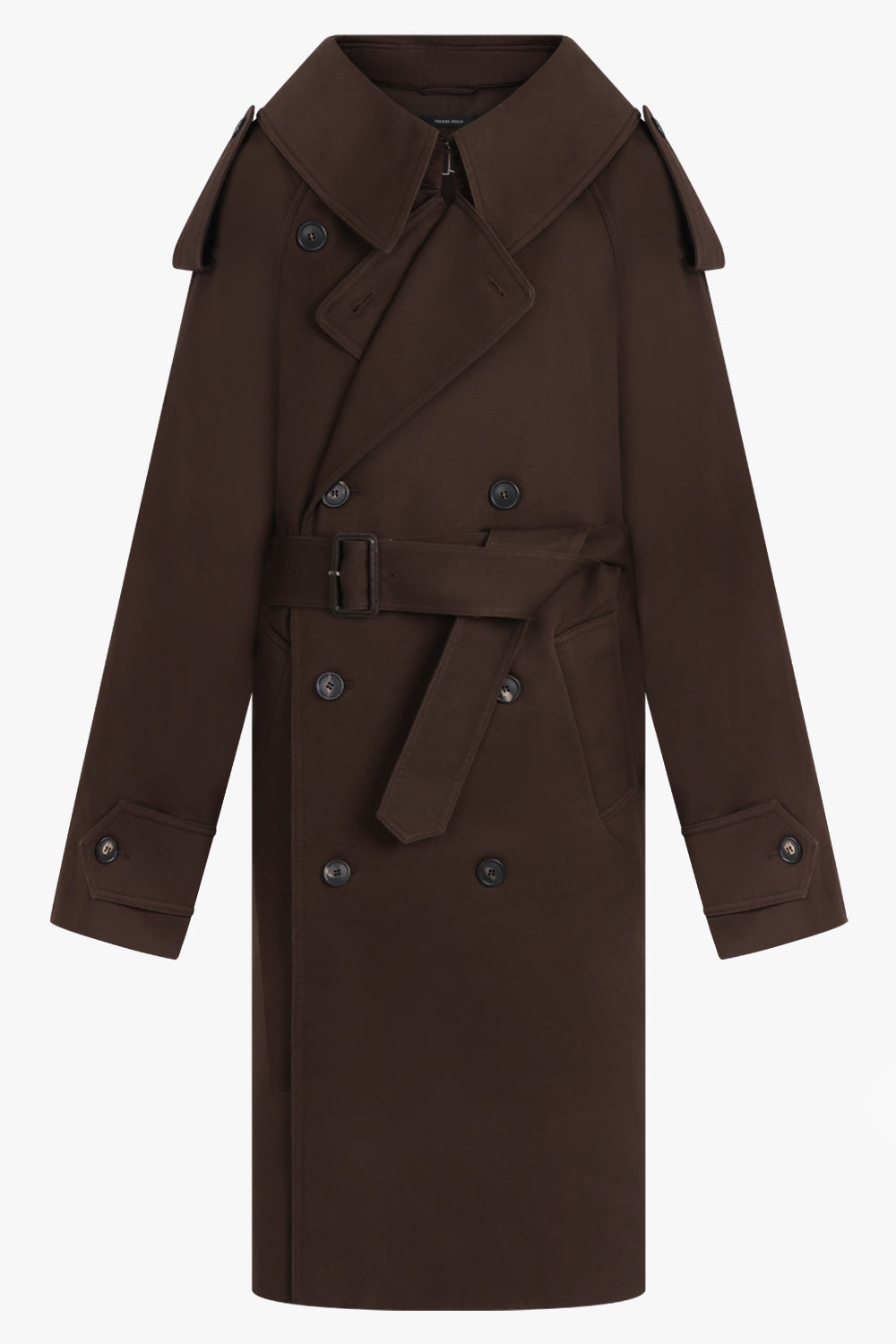 PHOEBE PHILO RTW Padded Trench Coat Exaggerated Collar | Dark Brown