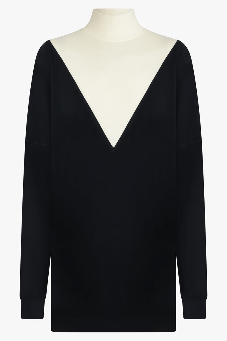 PHOEBE PHILO RTW Slinky V Detail L/S Top | Black/Cream