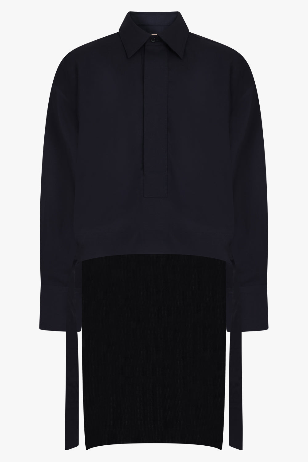 PLAN C RTW Crop Front Hi-Lo L/S Shirt | Blue Black