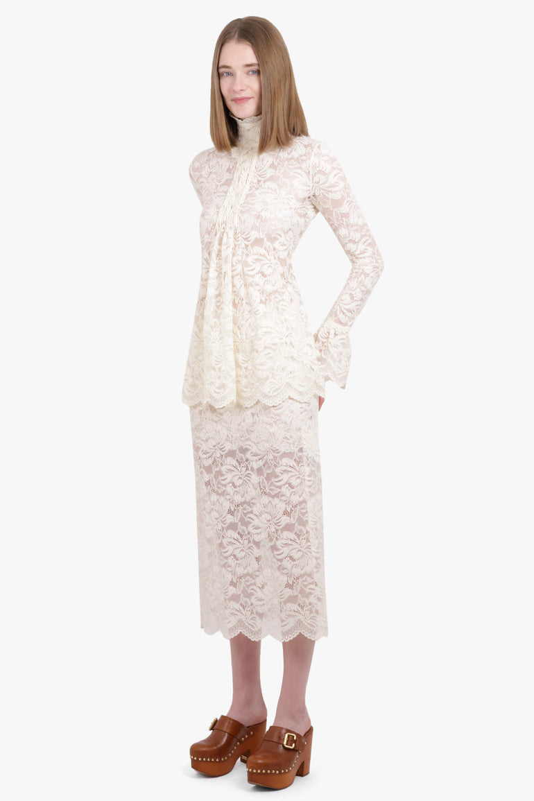 RABANNE RTW Lace Straight Midi Skirt | Ivory