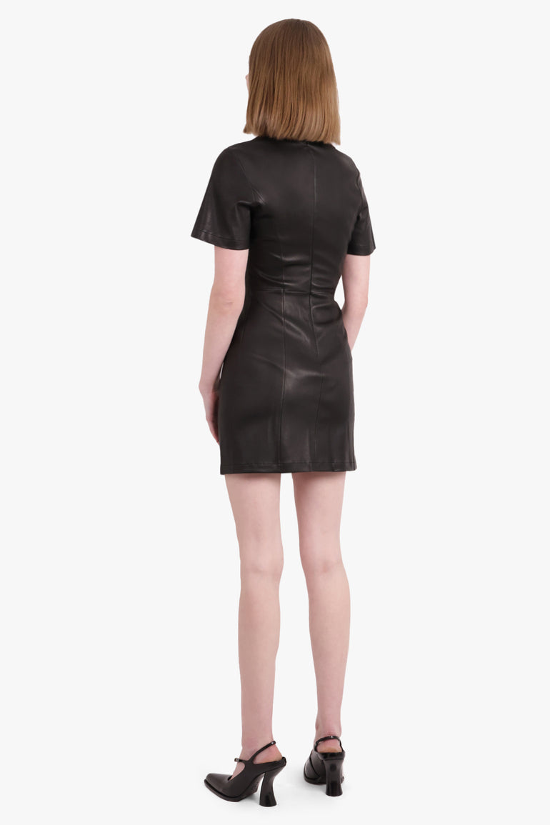Leather S/S Asymmetric Ruched Mini Dress | Black Parlour X Leather S/S Asymmetric Ruched Mini Dress | Black Parlour X