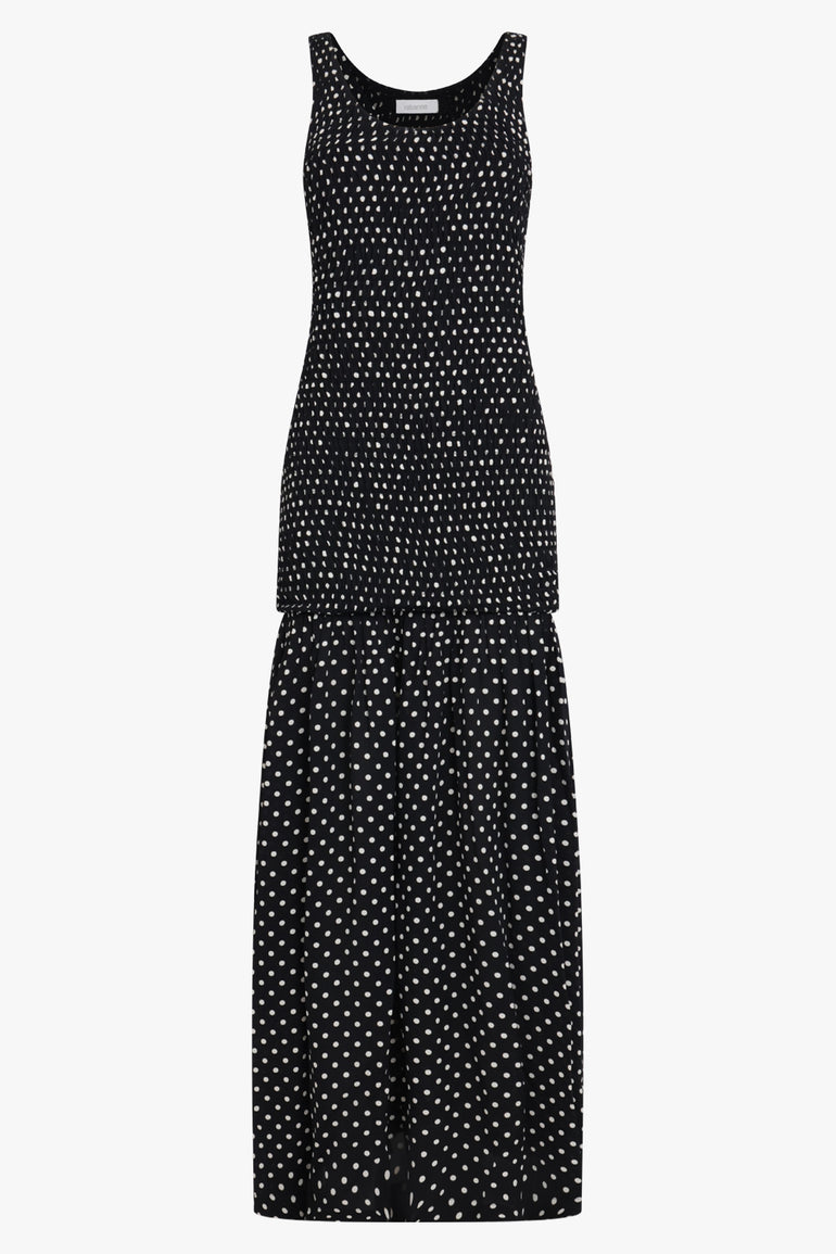 RABANNE RTW Polka Dot Print S/Less Maxi Dress | Black/White