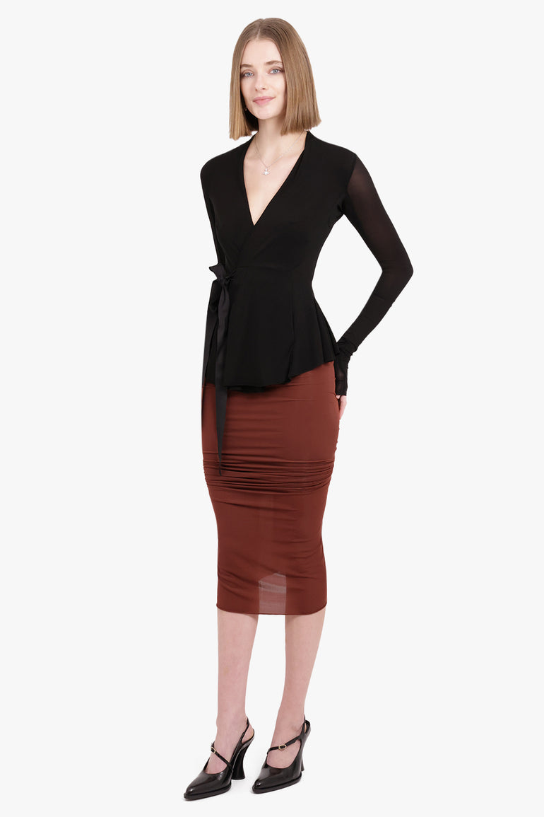 RICK OWENS RTW Shrimp Ruched Midi Skirt | Henna