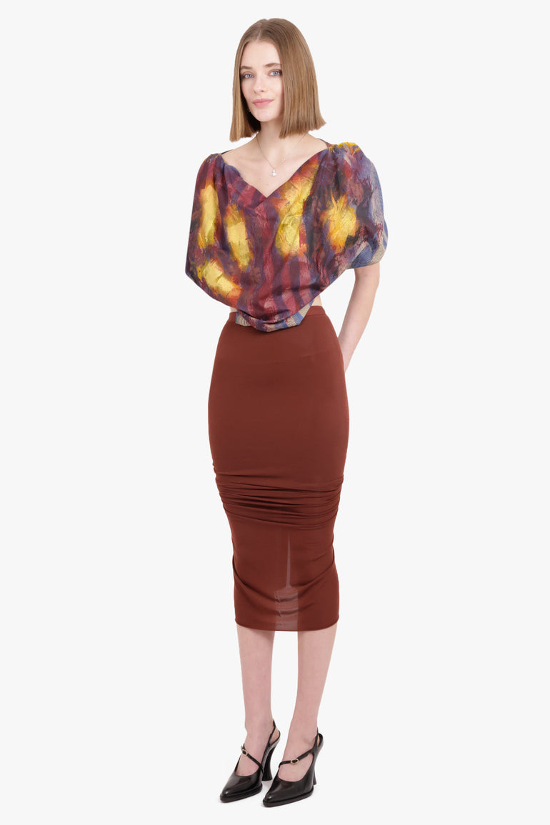 RICK OWENS RTW Shrimp Ruched Midi Skirt | Henna