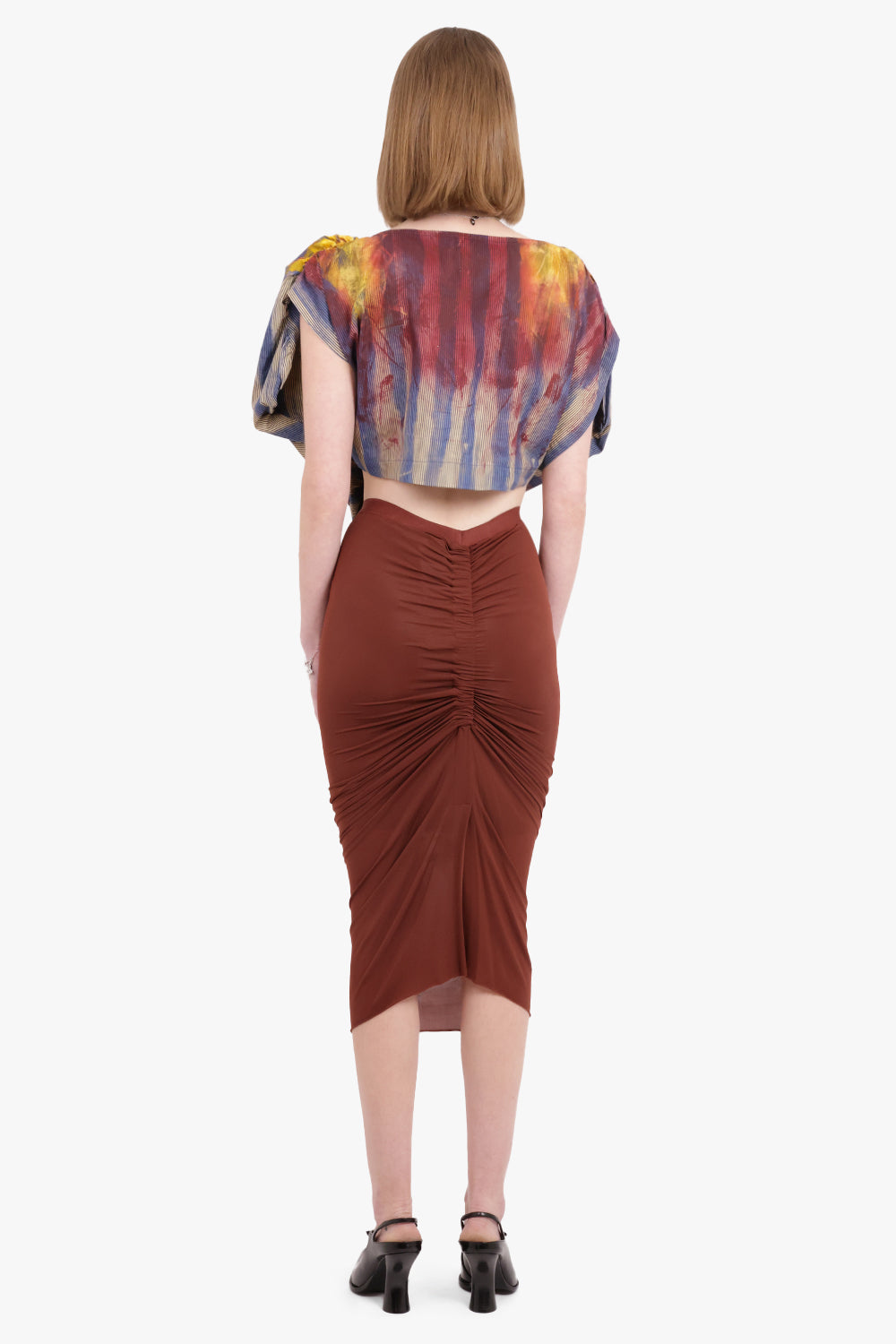 RICK OWENS RTW Shrimp Ruched Midi Skirt | Henna