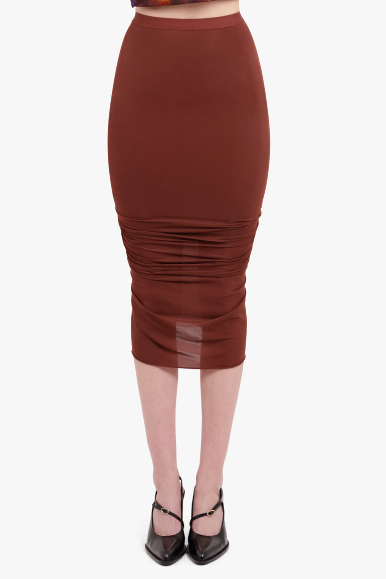 RICK OWENS RTW Shrimp Ruched Midi Skirt | Henna