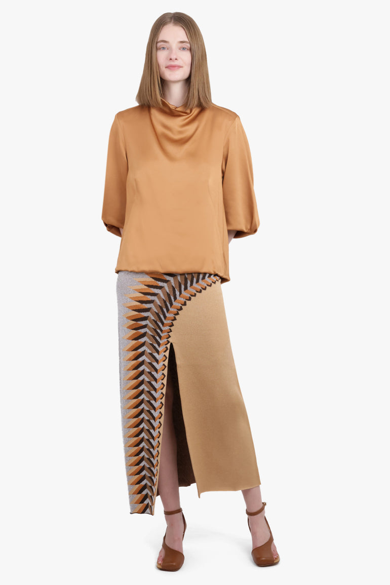 RABANNE RTW Graphic Print Split Maxi Skirt | Grey/Multi