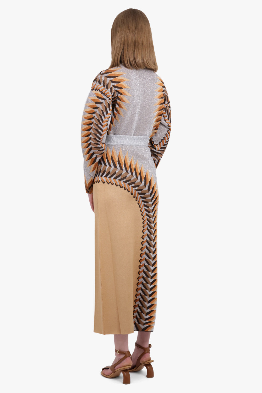 RABANNE RTW Graphic Print Split Maxi Skirt | Grey/Multi