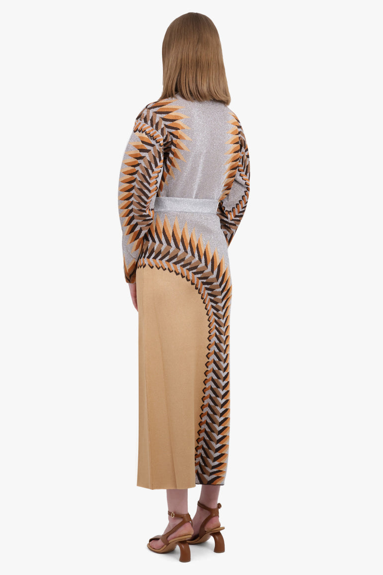 RABANNE RTW Graphic Print Split Maxi Skirt | Grey/Multi