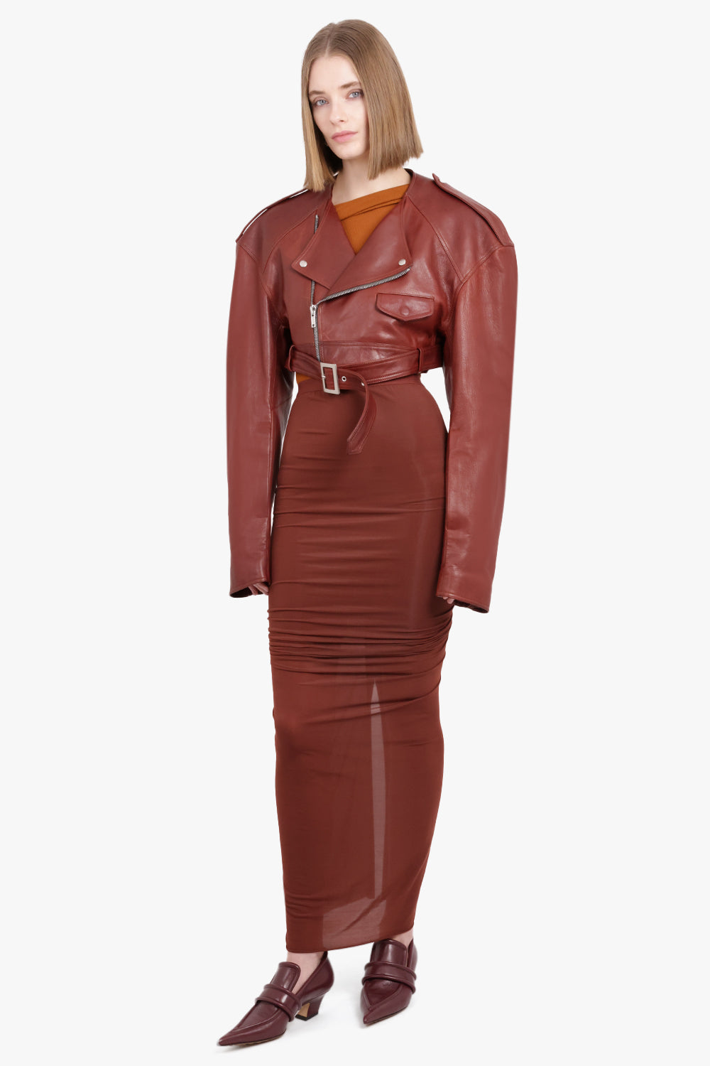 RICK OWENS RTW Shrimp Ruched Midi Skirt | Henna