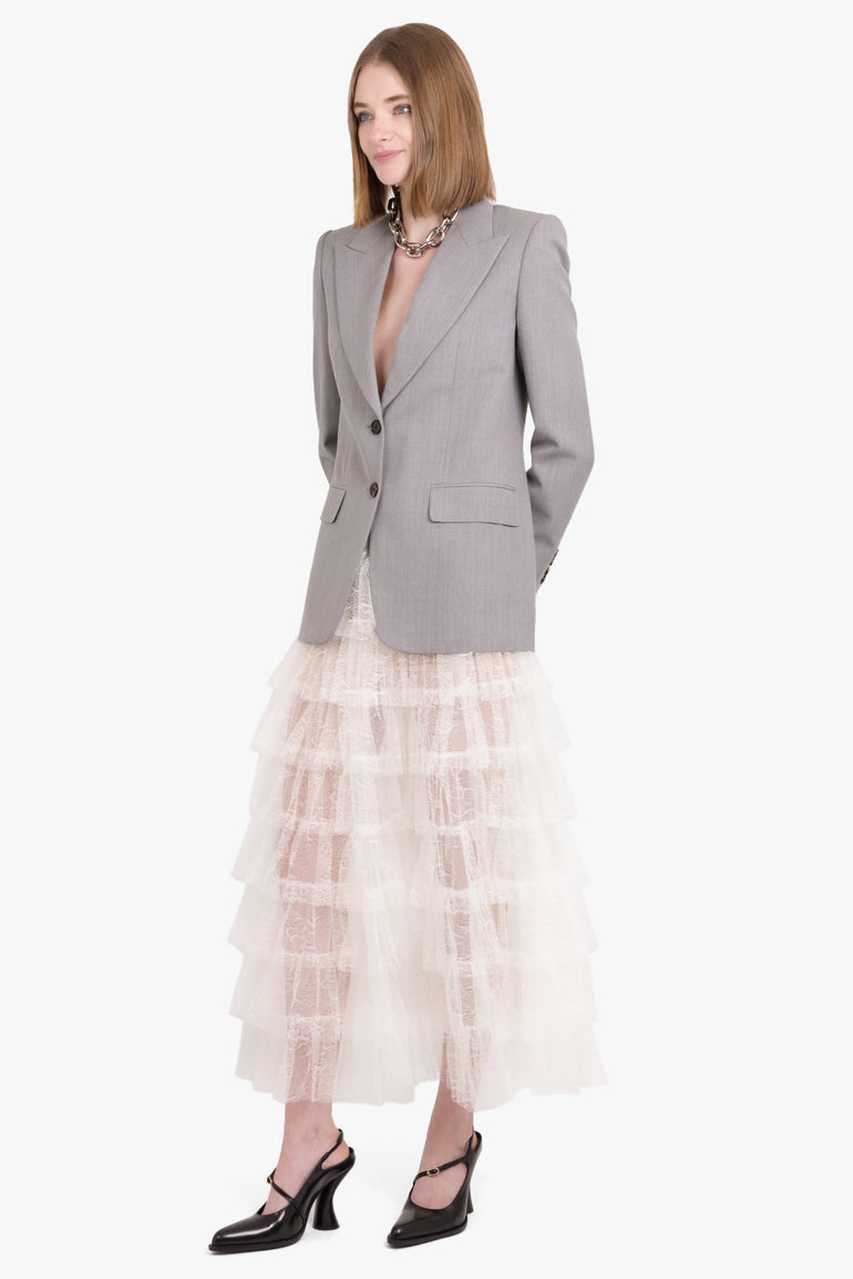 UMA WANG RTW Gram Layered Tulle Midi Skirt | Off White