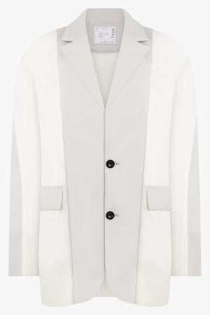 SACAI RTW Cardigan x Suting Jacket with Balloon Sleeves | Ecru/Off White