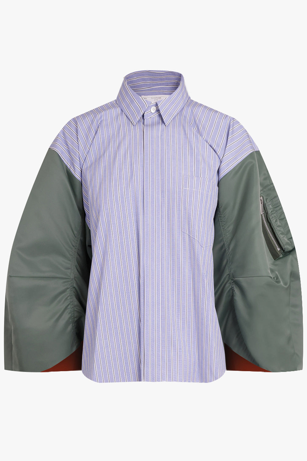 SACAI RTW Contrast Balloon L/S Cropped Stripe Shirt | Blue/Khaki