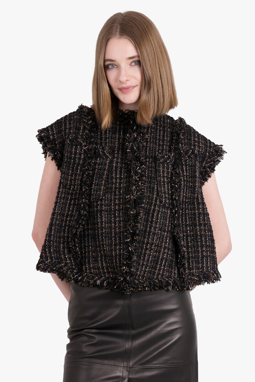 SACAI RTW Tweed S/S Cropped Jacket | Black/Brown