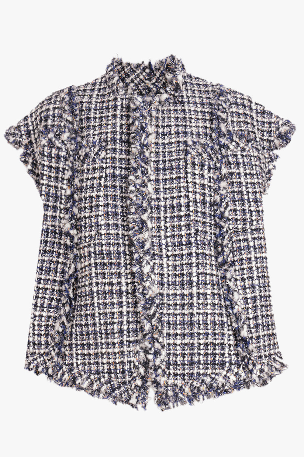 SACAI RTW Tweed S/S Cropped Jacket | White/Blue