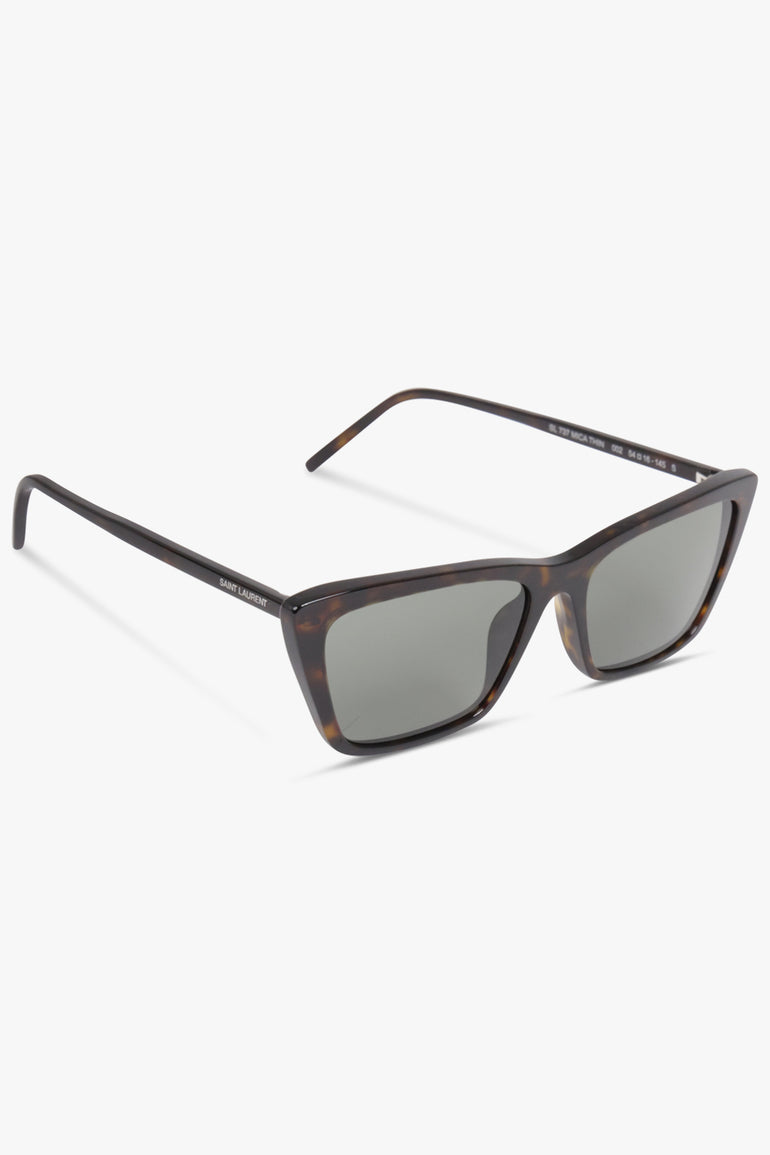 SAINT LAURENT ACCESSORIES BROWN / DARK HAVANA/GREY SL 737 Mica Thin Square Cat Eye Sunglasses | Dark Havana/Grey