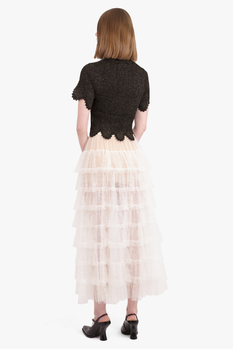 UMA WANG RTW Gram Layered Tulle Midi Skirt | Off White