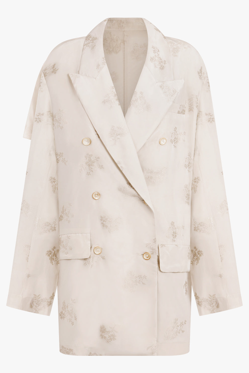 UMA WANG RTW Kash Asymmetric Relaxed Double Breasted Floral Print Blazer Jacket | Off White