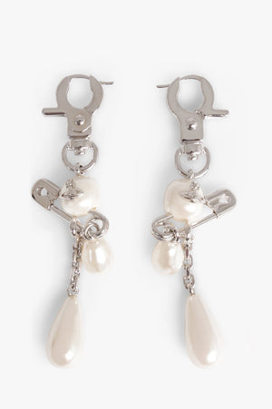 VIVIENNE WESTWOOD JEWELLERY SILVER / SILVER/WHITE Claude Long Safety Pearl Earrings | Silver/White