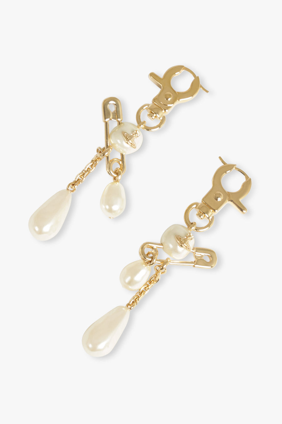 VIVIENNE WESTWOOD JEWELLERY GOLD / GOLD/WHITE Claude Long Safety Pearl Earrings | Gold/White