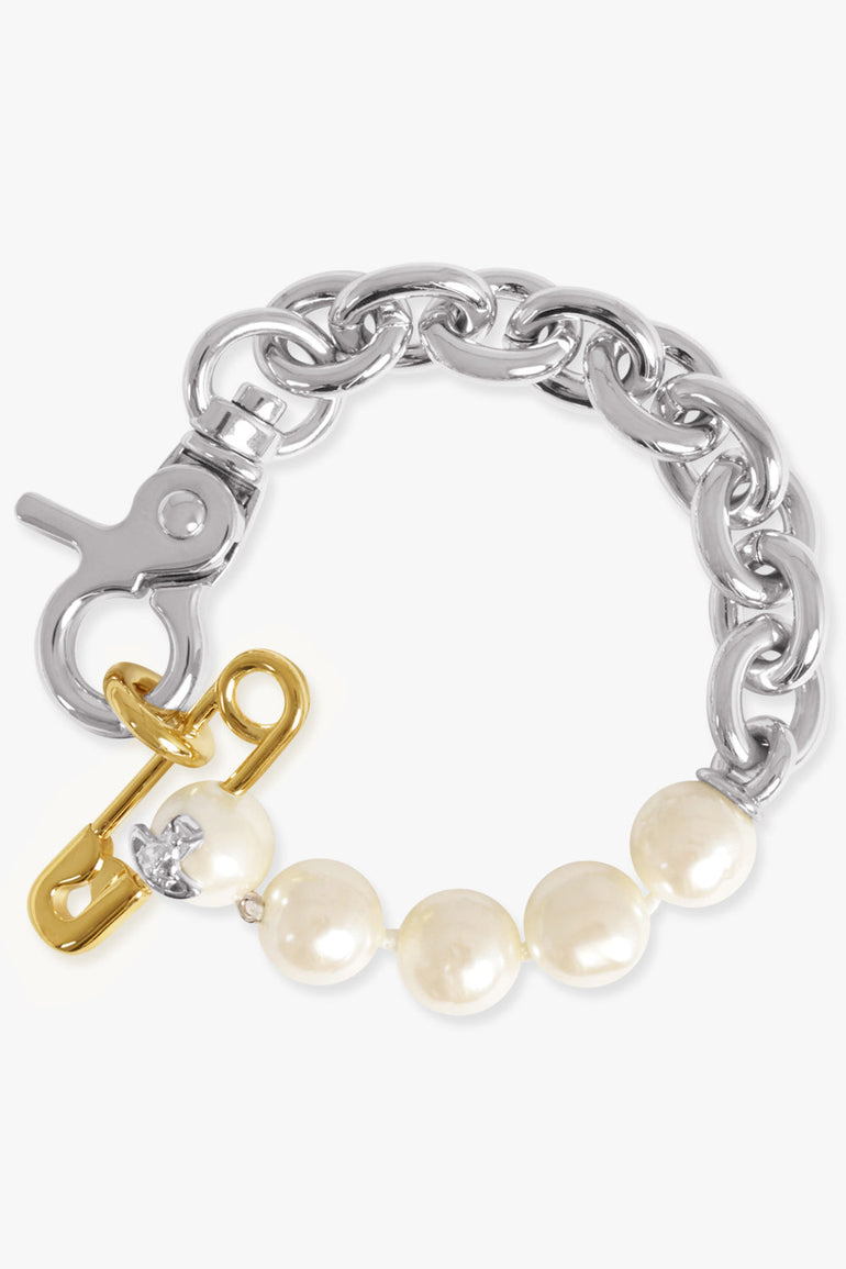 VIVIENNE WESTWOOD JEWELLERY MULTI / GOLD/SILVER/WHITE Claude Safety Pearl Bracelet | Gold/Silver/White