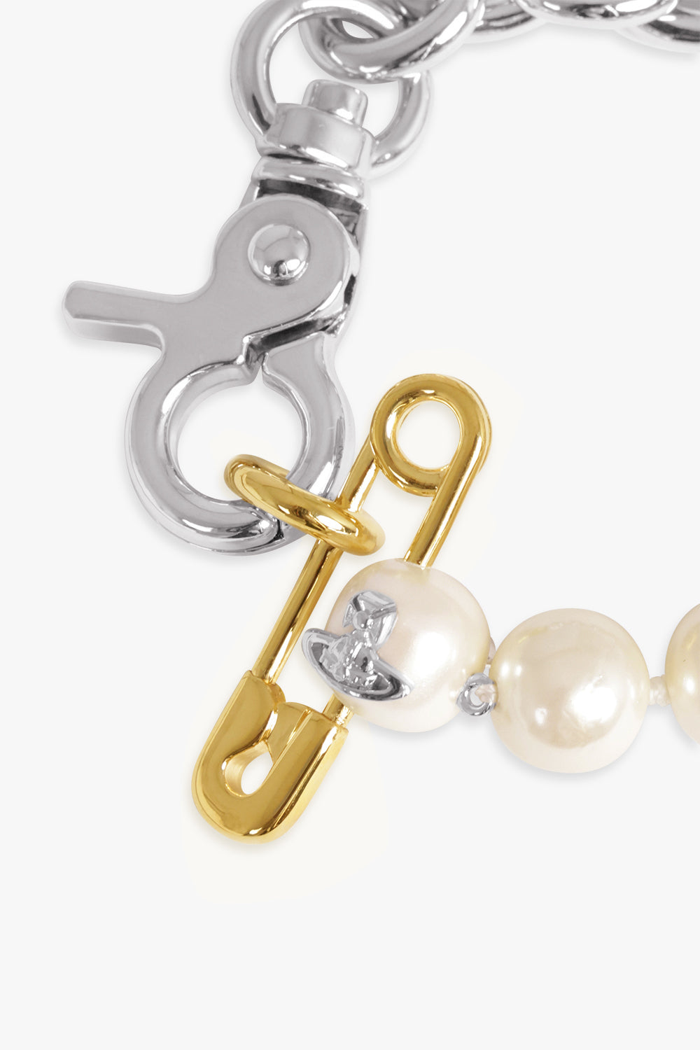 VIVIENNE WESTWOOD JEWELLERY MULTI / GOLD/SILVER/WHITE Claude Safety Pearl Bracelet | Gold/Silver/White
