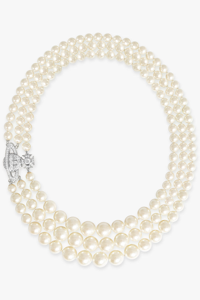 VIVIENNE WESTWOOD JEWELLERY SILVER / White/Silver Graziella Three Row Pearl Necklace | White/Silver