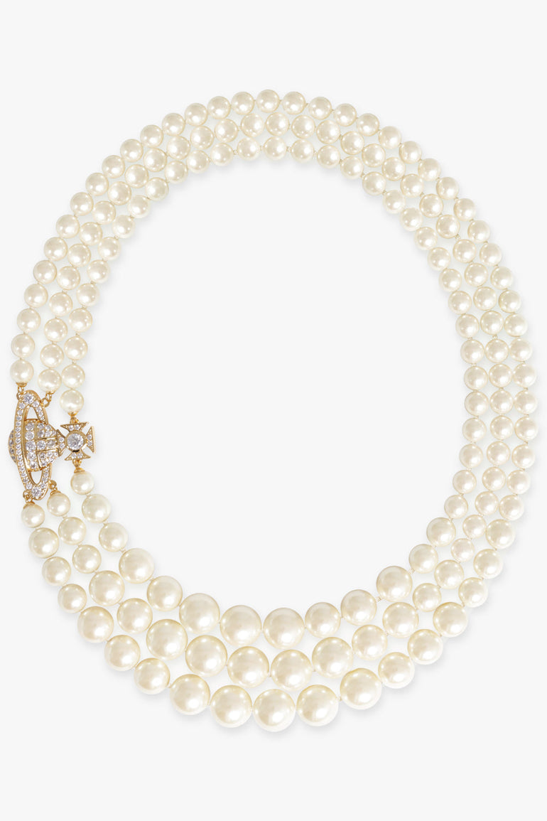 VIVIENNE WESTWOOD JEWELLERY GOLD / White/Gold Graziella Three Row Pearl Necklace | White/Gold