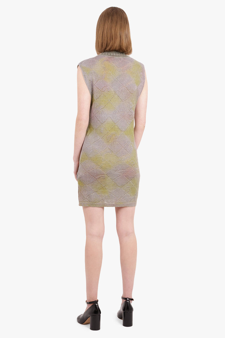 Pearl V Neck S/Less Argyle Knit Dress | Multi Parlour X Pearl V Neck S/Less Argyle Knit Dress | Multi Parlour X