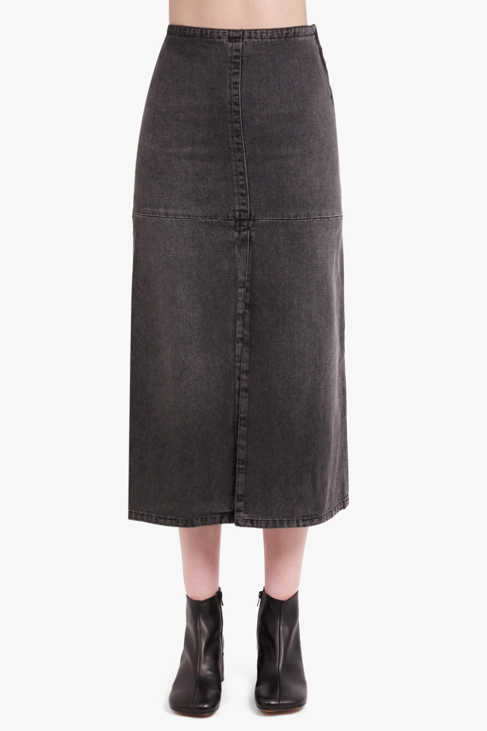 MM6 BY MAISON MARGIELA RTW WASHED DENIM FRONT SLIT MIDI SKIRT | WASHED GREY