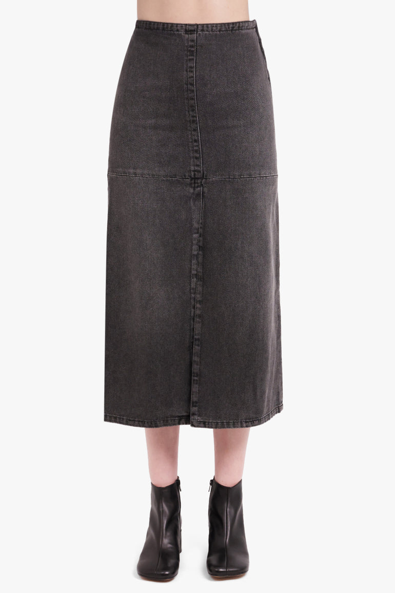 MM6 BY MAISON MARGIELA RTW WASHED DENIM FRONT SLIT MIDI SKIRT | WASHED GREY