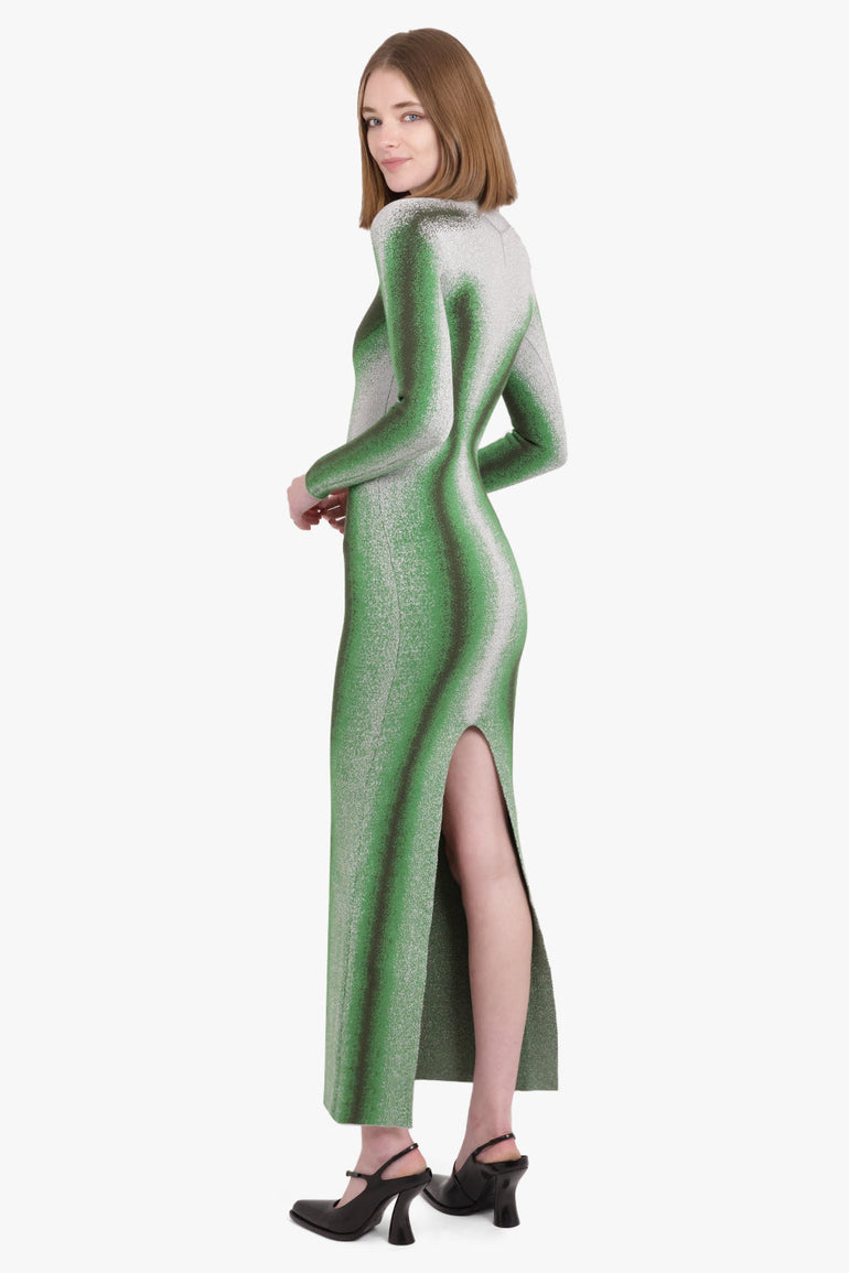 Gradient Abstract Body Print L/S Knit Maxi Dress | Green/Grey Parlour X Gradient Abstract Body Print L/S Knit Maxi Dress | Green/Grey Parlour X