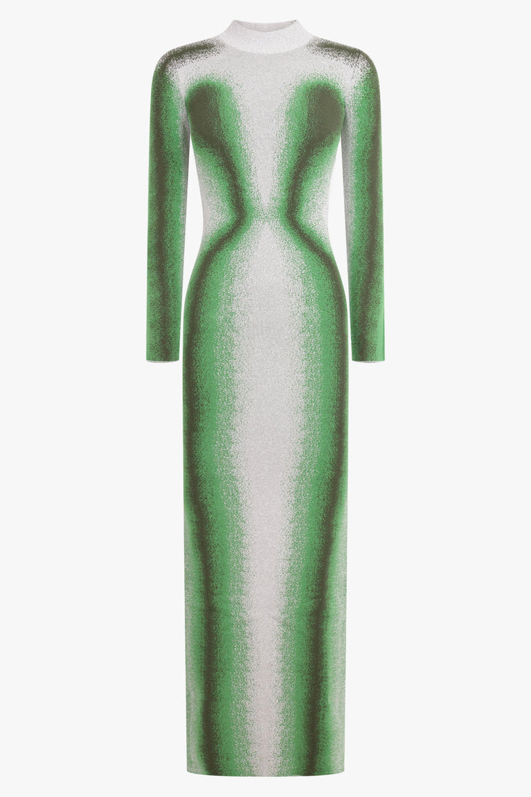 Gradient Abstract Body Print L/S Knit Maxi Dress | Green/Grey Parlour X Gradient Abstract Body Print L/S Knit Maxi Dress | Green/Grey Parlour X