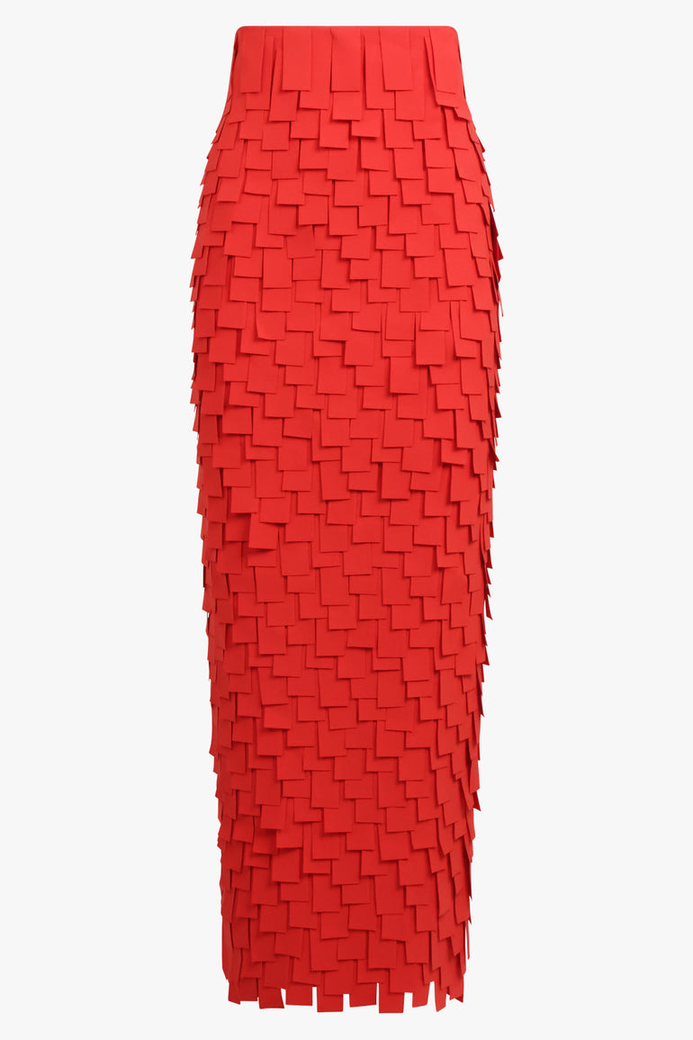 AWAKE MODE RTW Multi Rectangle Textured Maxi Skirt | Red