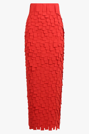 AWAKE MODE RTW Multi Rectangle Textured Maxi Skirt | Red