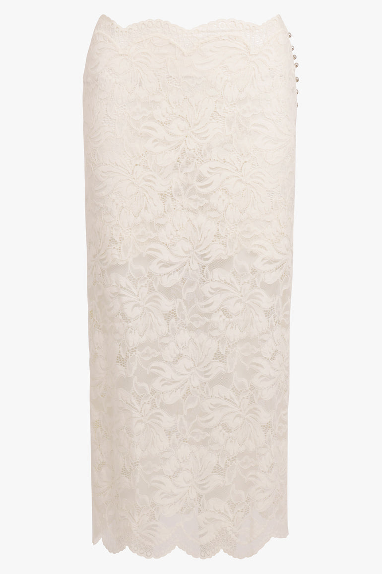 RABANNE RTW Lace Straight Midi Skirt | Ivory