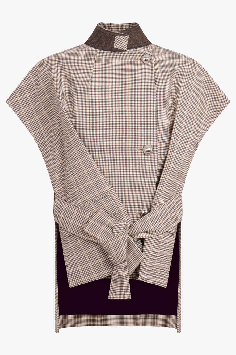 RABANNE RTW Tie Front S/S Asymmetric Check Print Jacket | Beige