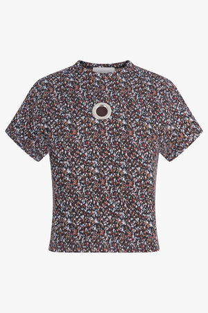 RABANNE RTW Geo Print Cap Sleeve Top | Black/Blue/Red