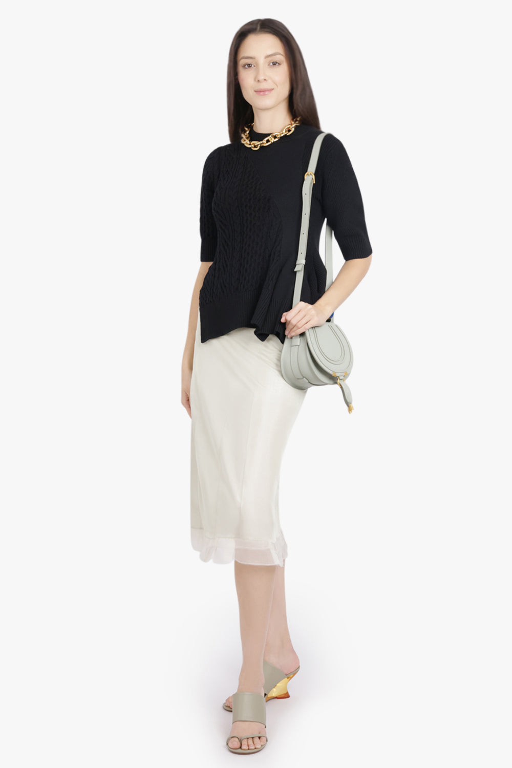 MAISON MARGIELA RTW Layered Midi Skirt With Check Underlay | Beige/White