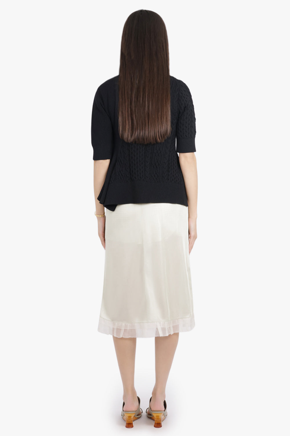 SACAI RTW 3/4 Sleeve Chain Knit With Asymmetric Hem Detail | Black